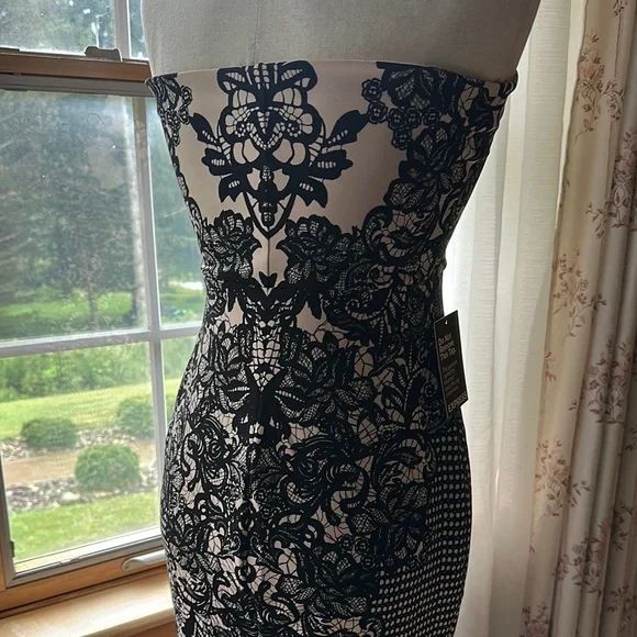 Express (NWT)- Black and White Strapless Sheath Dress - Picture 14 of 16